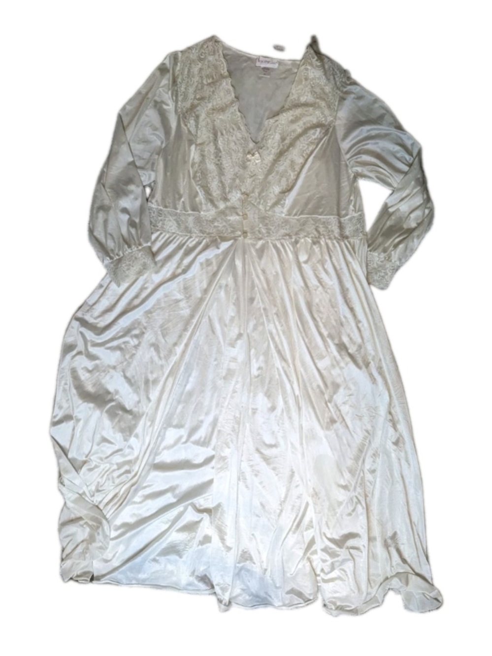 Shadowline 2 Piece Peignoir Set Nightgown Robe Ivory Cream Floral Lace 2X BRIDAL